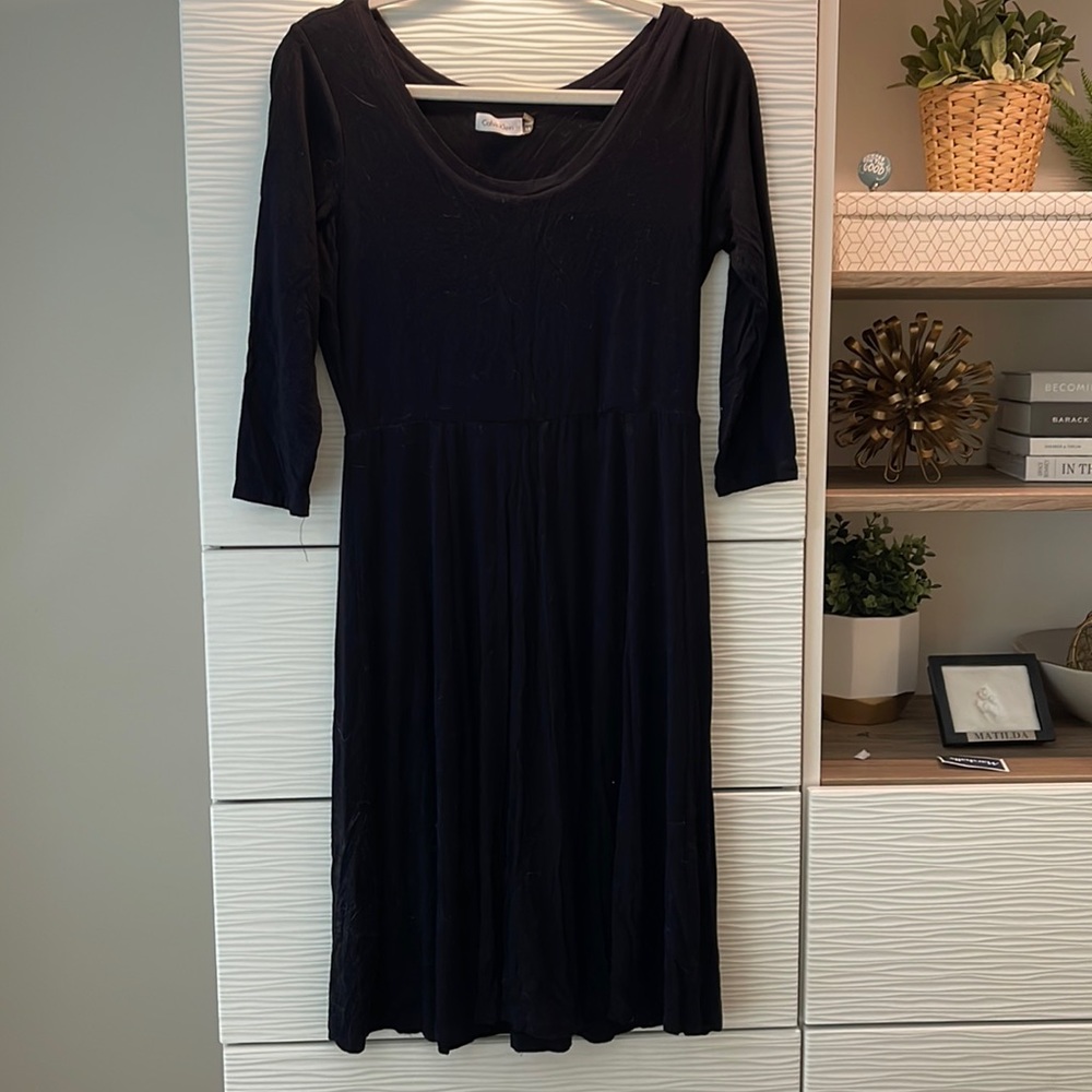 Calvin Klein black knit 3/4 sleeve midi dress